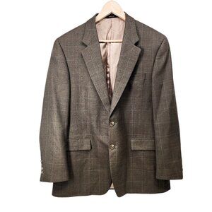Lauren Ralph Lauren Mens Wool Blazer 42R Brown‎ Plaid 2-Button Jacket